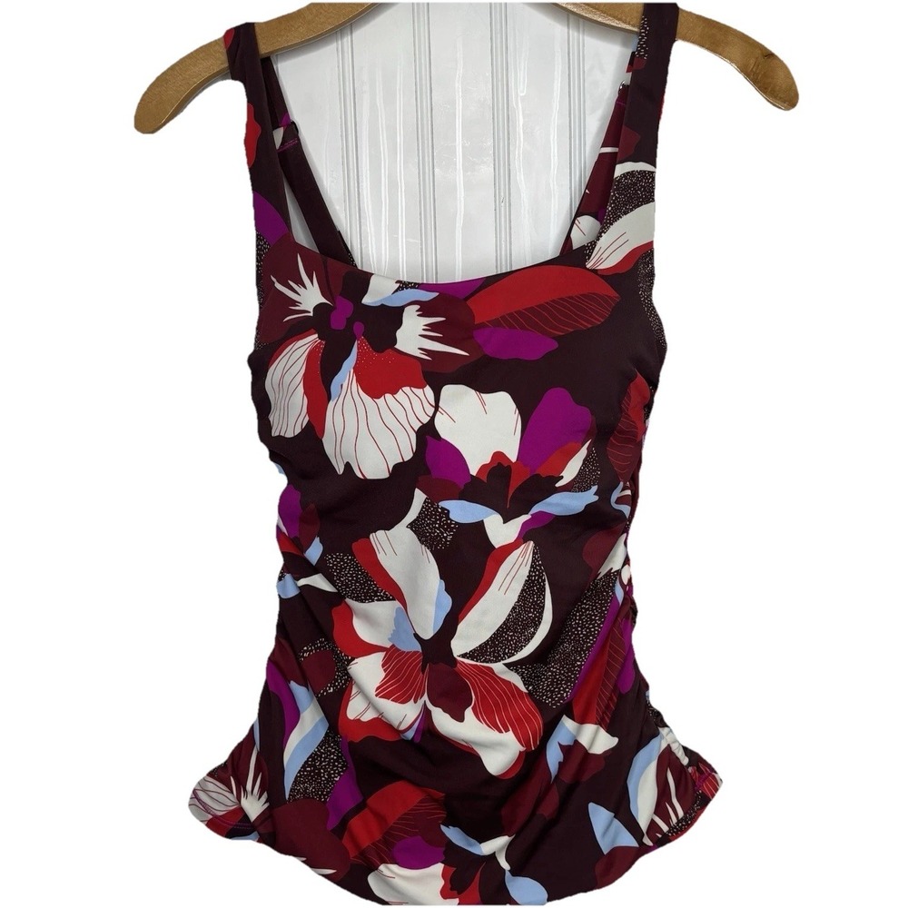 Athleta Hero Bloom SwimsuitTop 34 B/C Square Neck Tankini Chocolate Brown Floral